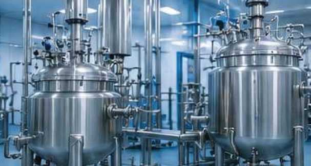 Stainless steel production tanks in the manufacturing unit